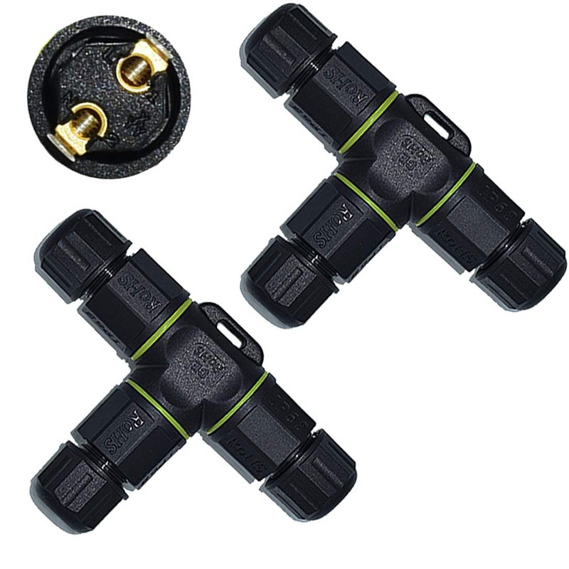 ELifeApply 3 Way Junction Box IP68 Waterproof Electrical Junction Box 2 Pin/3 Pin/4 Pin Junction Box Outdoor Cable Connector for Underground/Outdoor Ã˜ 4.5mm-10mm, Shielded Field Installable - 2Pin - Image 1